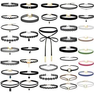 PAXCOO 50Pcs Black Choker Necklaces Set for Ladies and Women